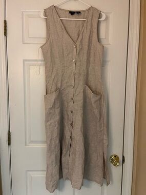 Tahari Sleeveless Button-Front Maxi Dress in Natural Beige